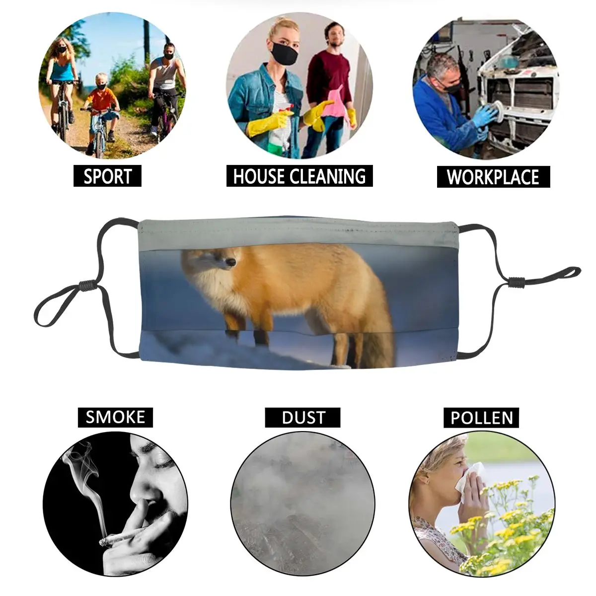 

Red Fox Men Women Reusable Face Mask Animal Anti Haze Dustproof Protection Cover Respirator