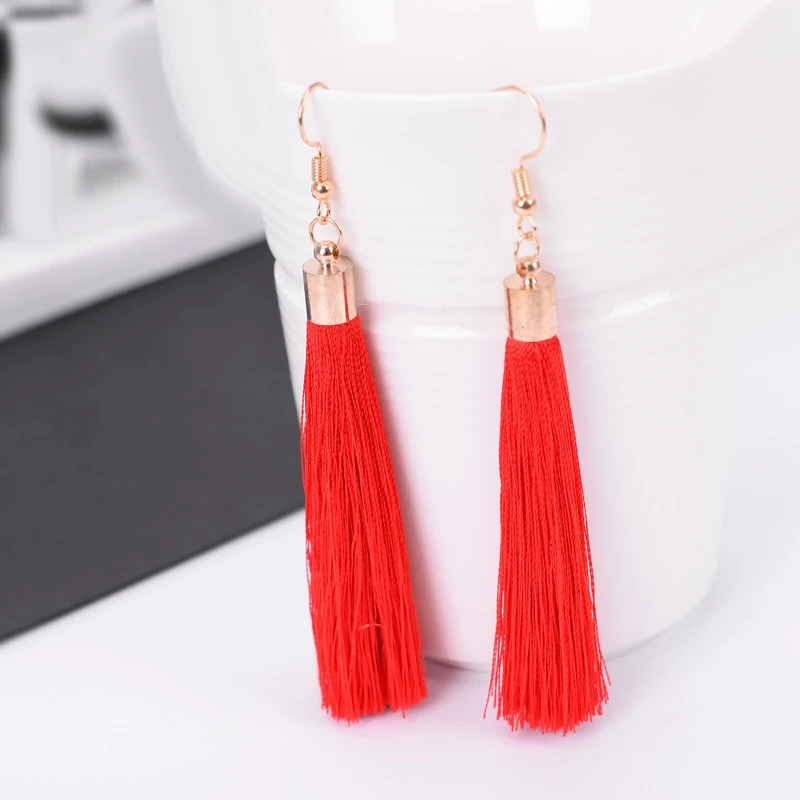 

2020 Long Drop Dangle Fringe Earrings Vintage Women Tassel Earrings 10 Colors Boho Statement Brand Jewelry Female Accessories