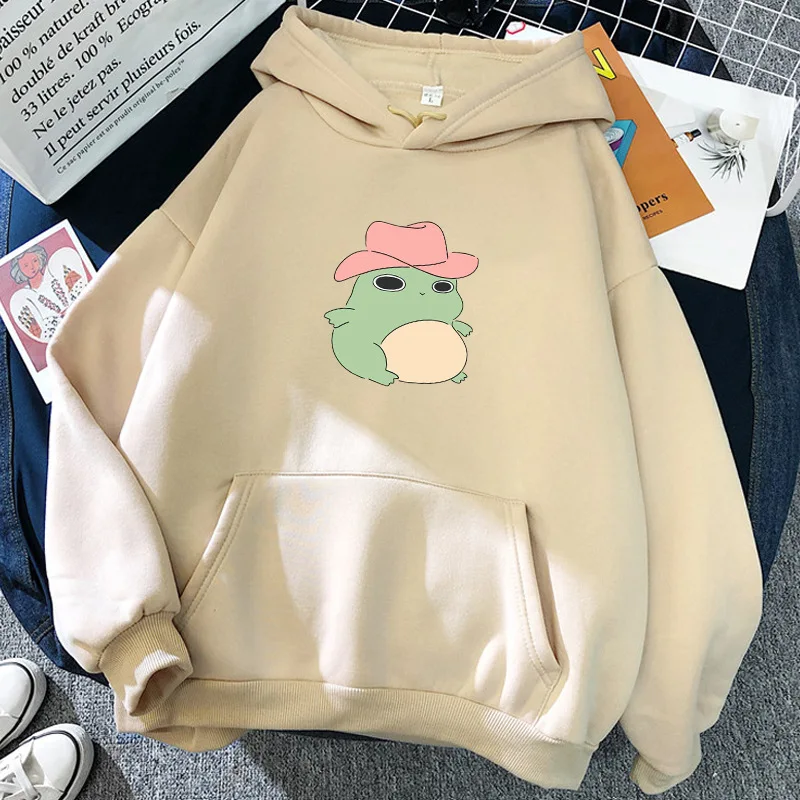 

Men and women KPOP printed frog cute kawaii autumn INS same candy color plus velvet sweatshirt loose wild long-sleeved hoodie