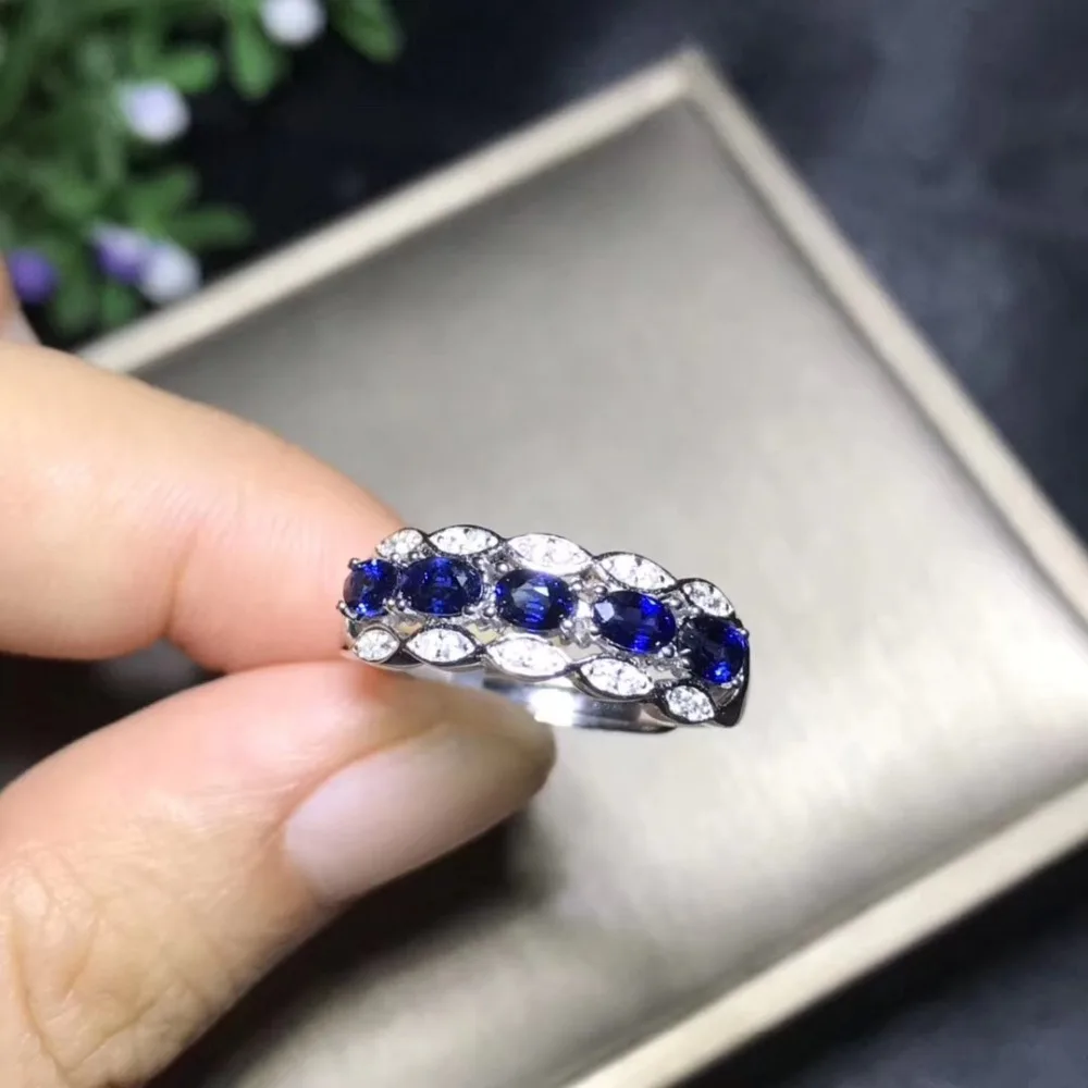 Natural sapphire ring, 925 silver, Line Ring, the latest fashion ring, precious gemstone lady's jewelry