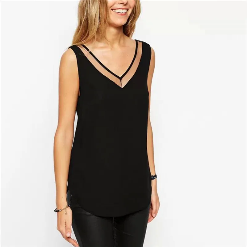 Женские летние топы и блузки без рукавов с V образным вырезом женская прозрачная