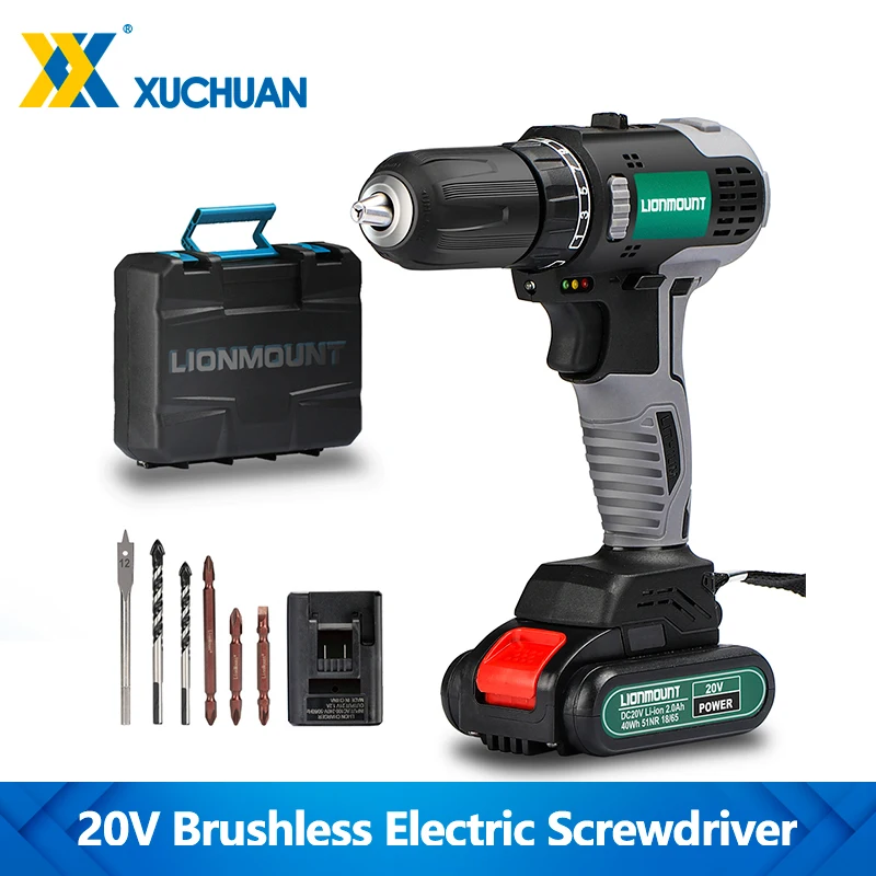 Бесщеточный Электрический шуруповерт 20 в Аккумуляторная дрель с литиевой
