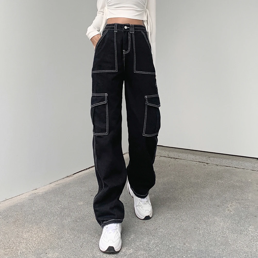 

Punk Style Patchwork Splicing Women Jeans Pants Y2K Autumn High Waist Pocket Straight Ladies Denim Trousers pantalones de mujer