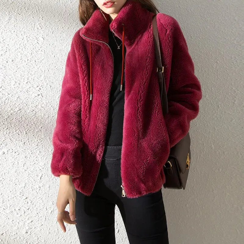 

Winter thick coral fleece warm women's jacket long-sleeved zipper temperament fashion women's top oversized coat