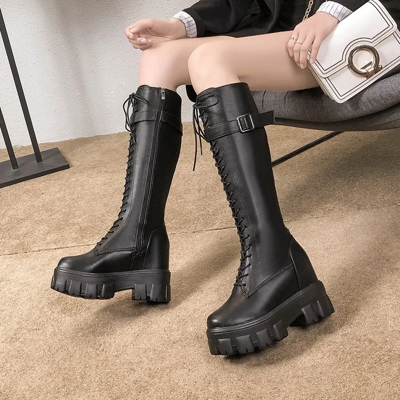 

Solid Color Knight Thick Boots Increase High Cloth Overknee Women's Shoes 2019 Boots