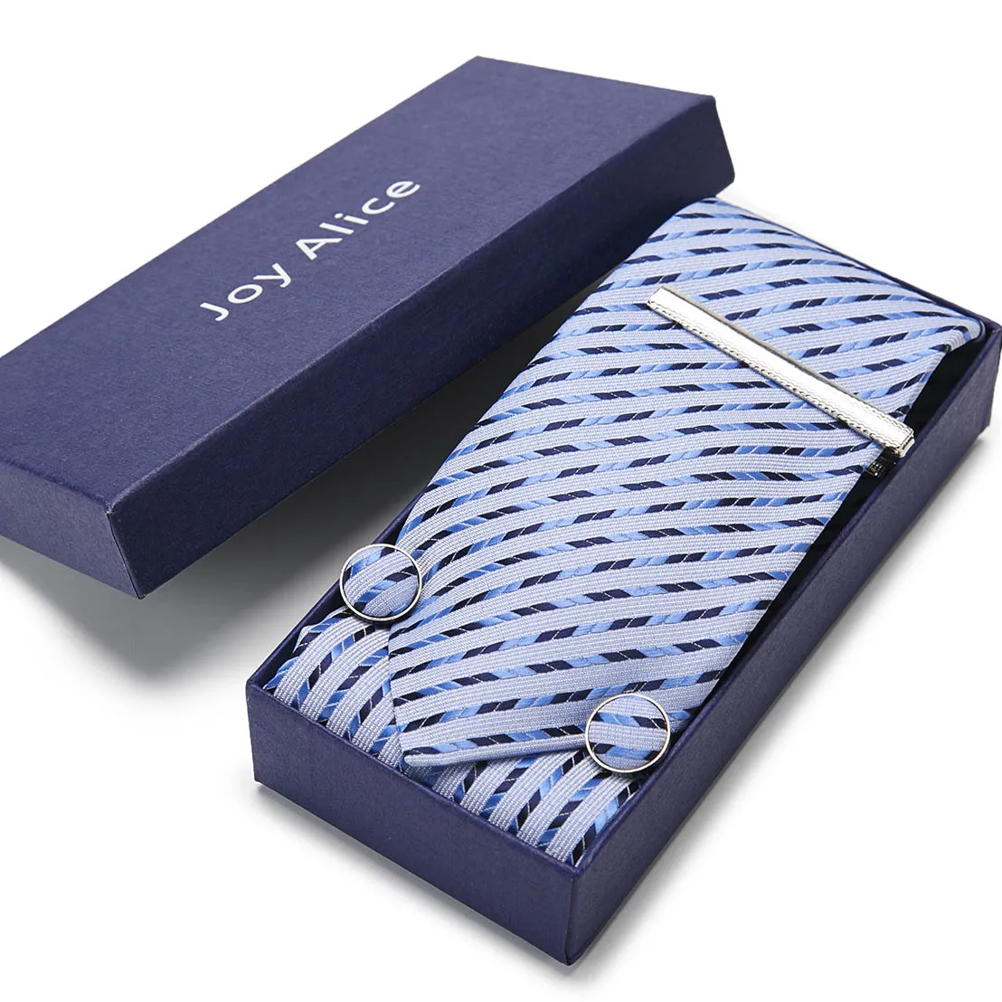 

Fashion Vangise Brand Wholesale Jacquard Silk Tie Pocket Squares Cufflink Set Necktie Box Sky Blue Striped Fit Formal Party