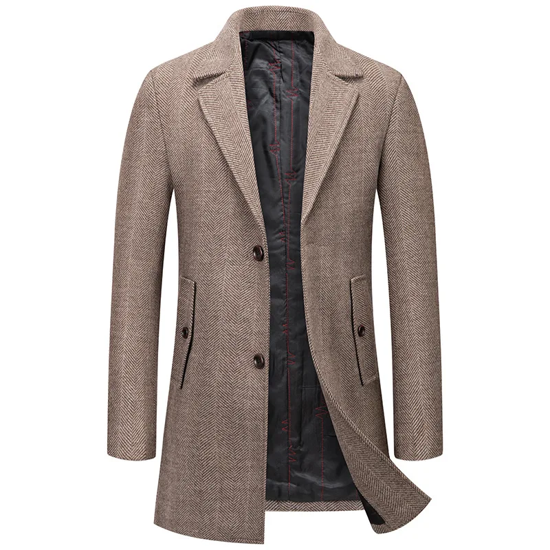 

2021 Men's Autumn Winter Wool Blends Coats Men Slim Fit Casual Trench Jacket Plus Size High Quality Mid Long Windbreaker Coat