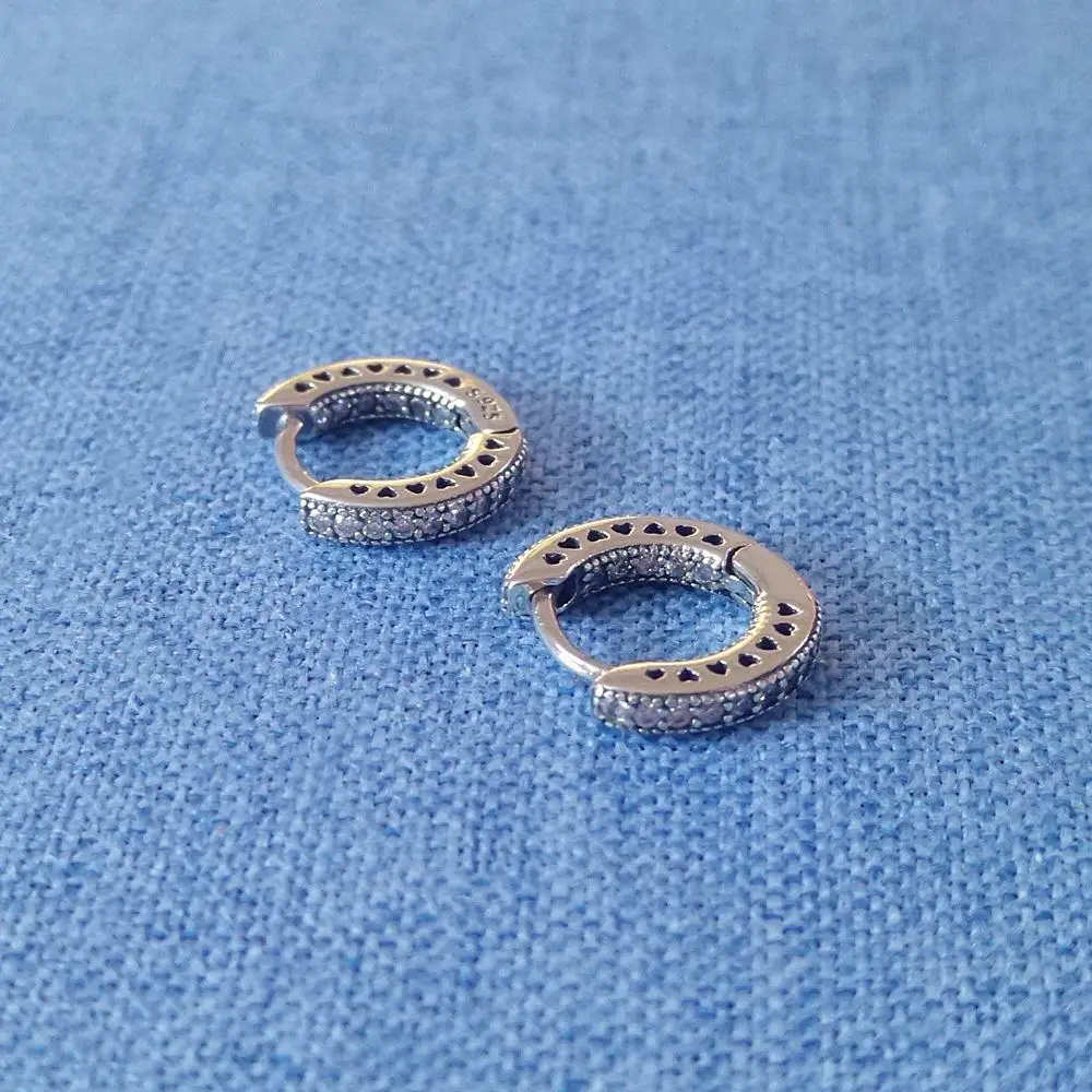 Серьги-пусеты с маленьким сердечком и камнями Паве из 100% серебра 925 пробы "Гламур". Женские оригинальные серьги для свадьбы, ювелирные украшения моды на Рождество.