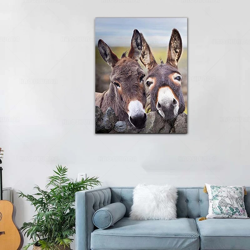 Картина на холсте с двумя симпатичными ослами Настенная картина домашняя