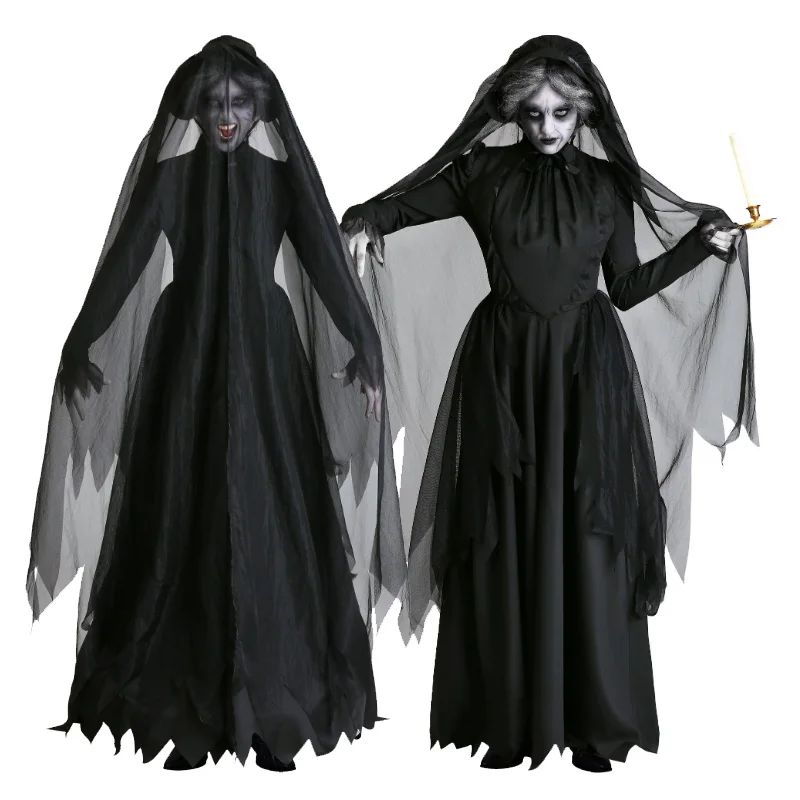 Женский костюм на Хэллоуин черный для косплея невесты со страшным призраком