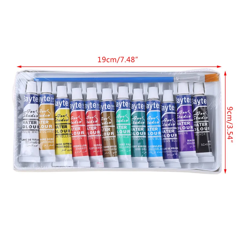 

12 Colors Tubes 6ml Paint Tube Drawing Painting Watercolor Pigment Set With Brush Art Supplies C26