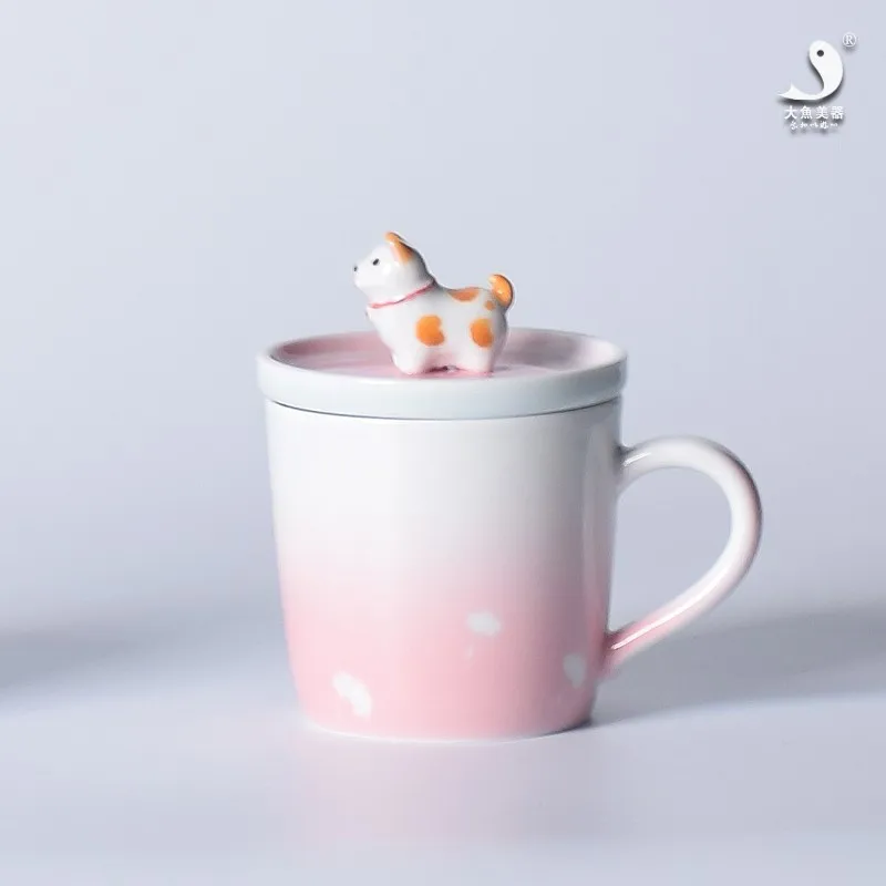 Керамическая Экологичная кружка с рыбками и животными розовый кофе персональные