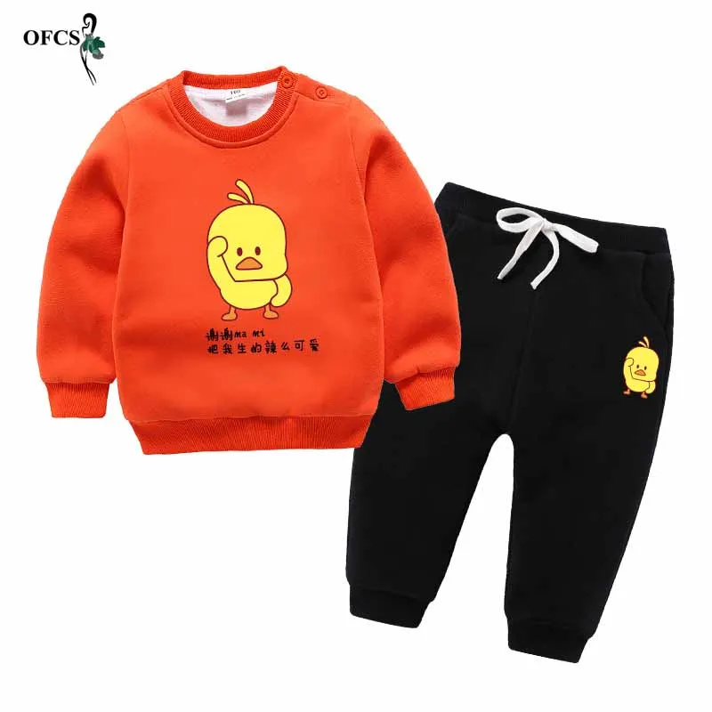 Baby Boys Girls Clothes Winter Sport Suits New Arrival Children Plus Velvet Sweater+Pants 2Pcs/Set Cotton 2-12Years Kids Costume | Детская