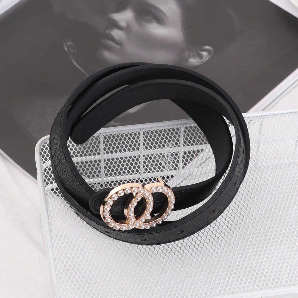

Luxury Inlaid Pearl Simple Belts for Women Dress Skin Luxury Quality Designer Women Belt Faux Leather Belts for Women High Waist