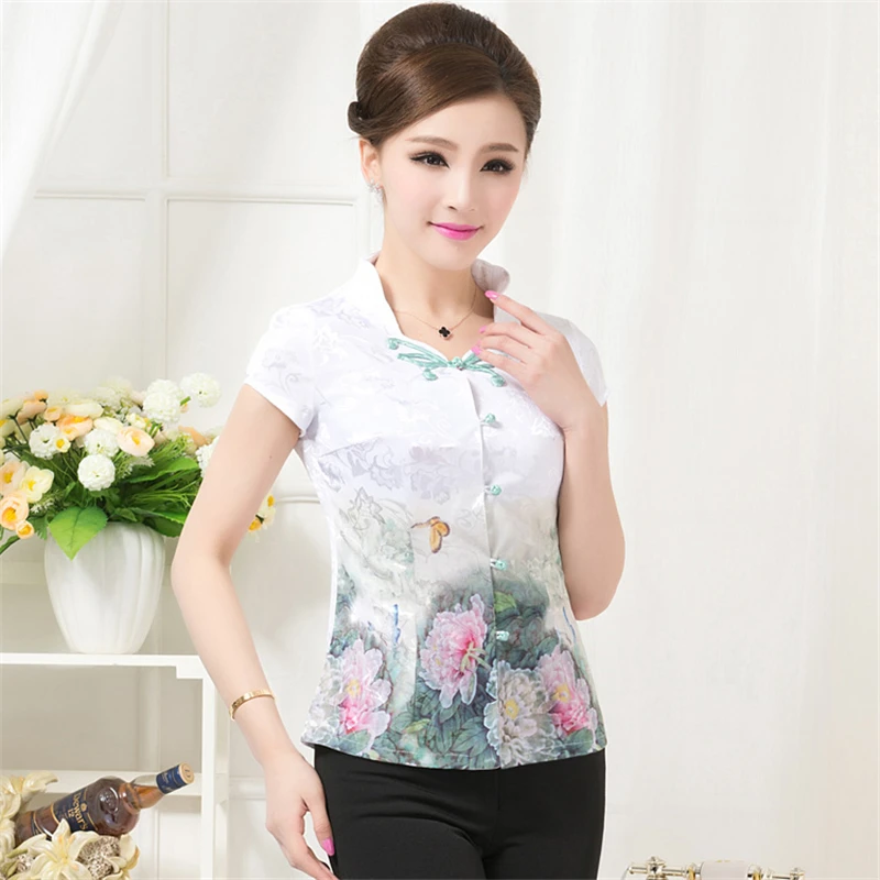 

Tang suit work clothes summer tea artist costume tea house Tang suit improved temperament female short sleeve large size