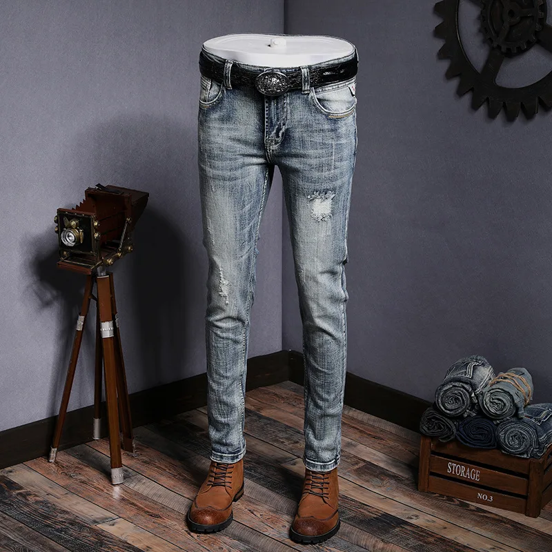 

Spring men's jeans slim hole straight tube color jeans men's trousers