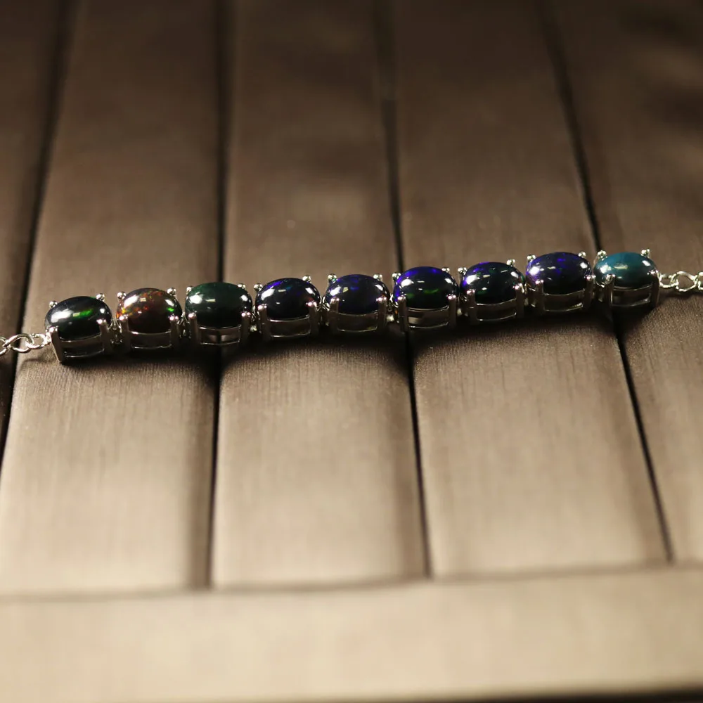 Женский браслет из натурального эфиопского черного опала овальное Ювелирное