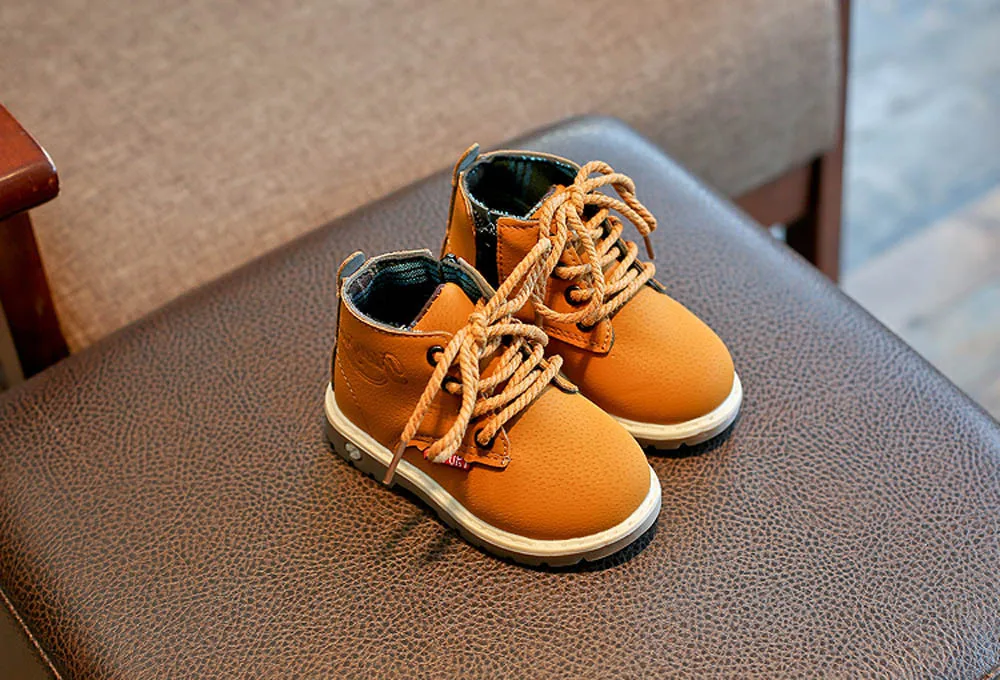 Зимние теплые детские ботинки из искусственной кожи Детские модные кроссовки