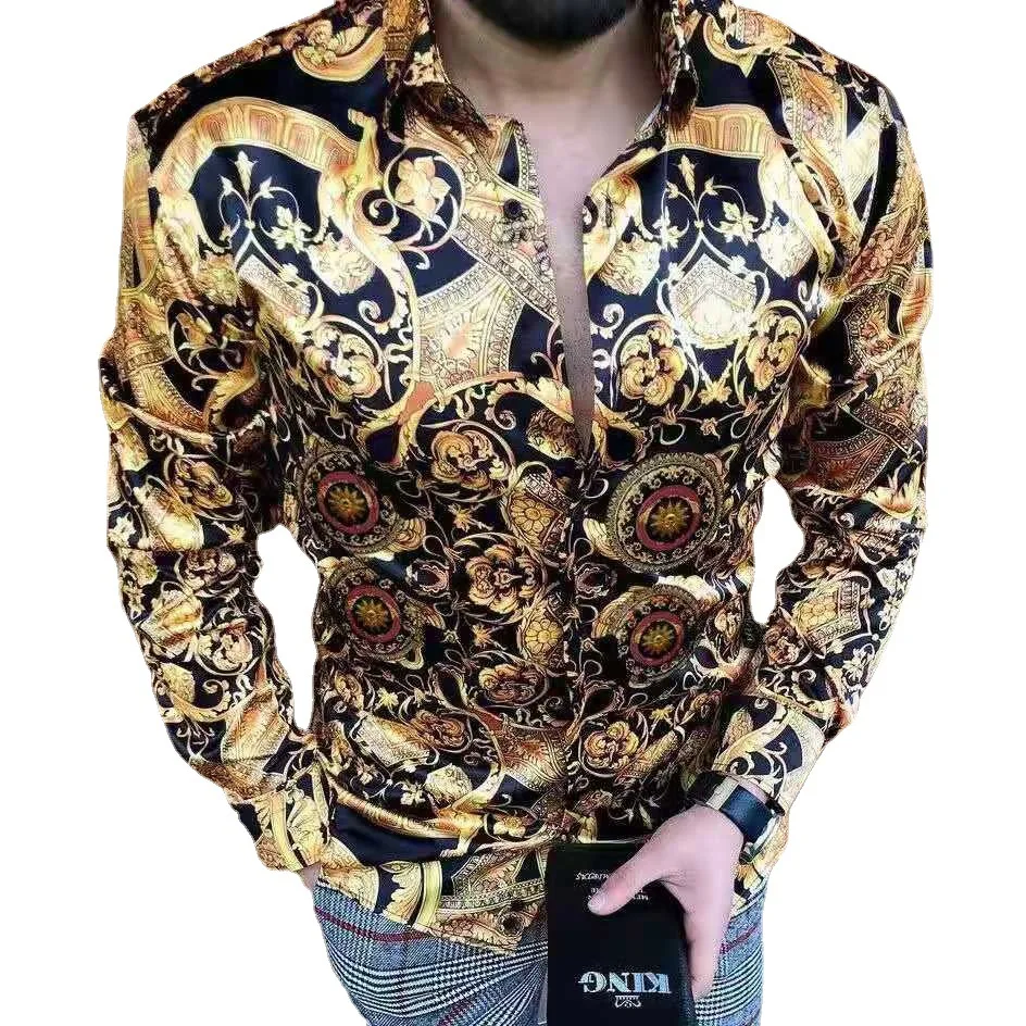 

Рубашка мужская с принтом, роскошная брендовая повседневная одежда в европейском и американском стиле ретро, с пуговицами, весна-осень