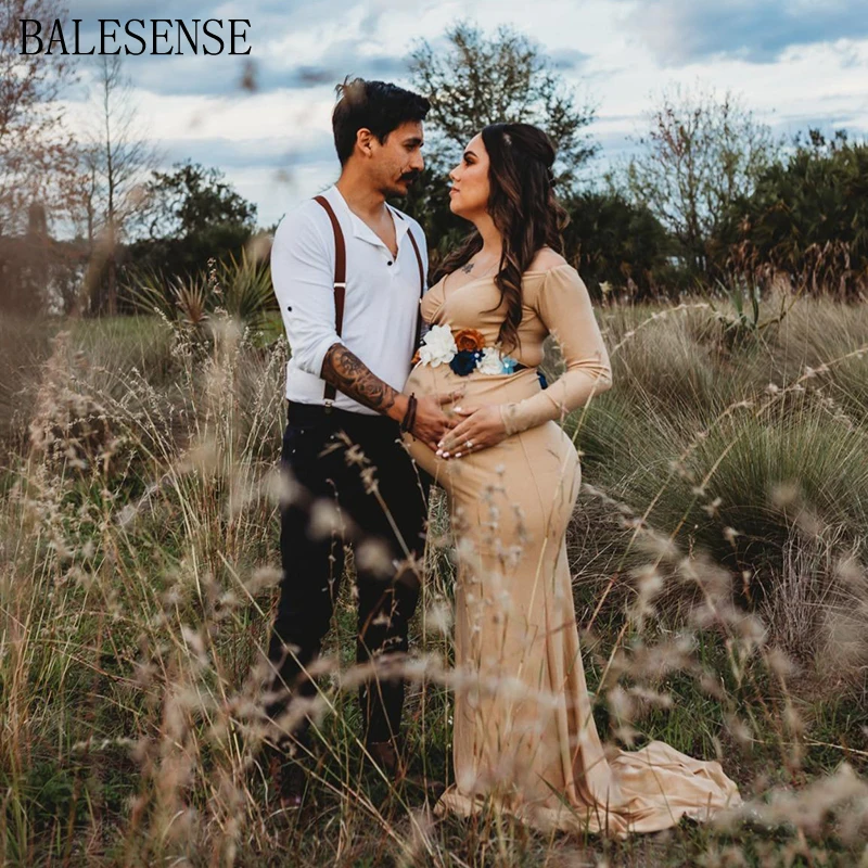 Беременных Для женщин блесток с открытыми плечами длинным рукавом облегающая