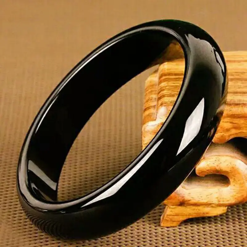 

Natural Black Jade Bangle Women Men Genuine Chalcedony Agate Handmade Bracelet Healing Jewelry Fashion Charms Gift Jades Bangles