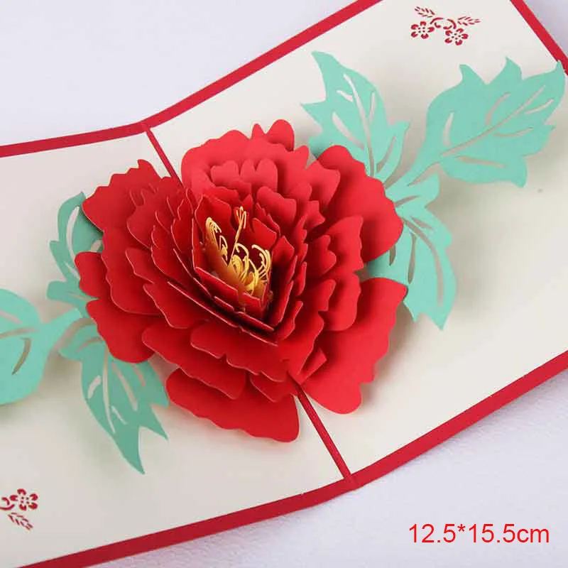 flowers red 3D открытка-раскладушка подарок на день Святого Валентина открытка наклейки на конверте свадебные приглашения Поздравительные открытки юбилей для нее - Цвет: flowers red