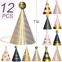 12 pieces black gold birthday party hats fun party cone hats birthday paper hats art craft caps party supplies for kids adults