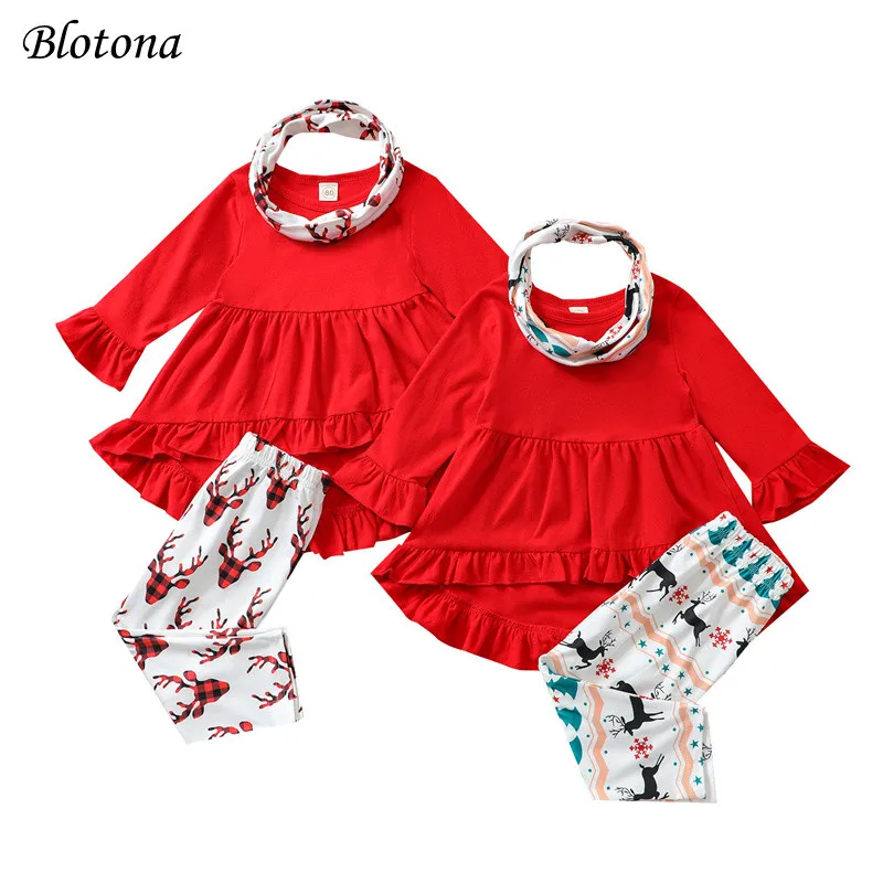 

Детский однотонный комплект Blotona для девочек, футболка с рисунком лося, 6 месяцев-4 года