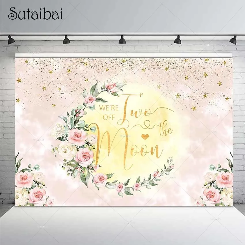 

Happy Birthday Photography Background Moon Flower Girl Baby Shower Newborn Props Backdrop Photo Wallpaper Banner Photozone