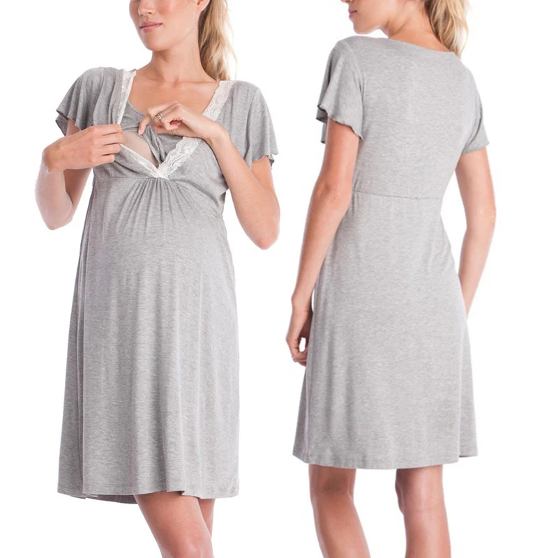 Pijama de encaje para lactancia materna, ropa de dormir con cuello en V, Mini camis&oacute;n de maternidad, de verano-0
