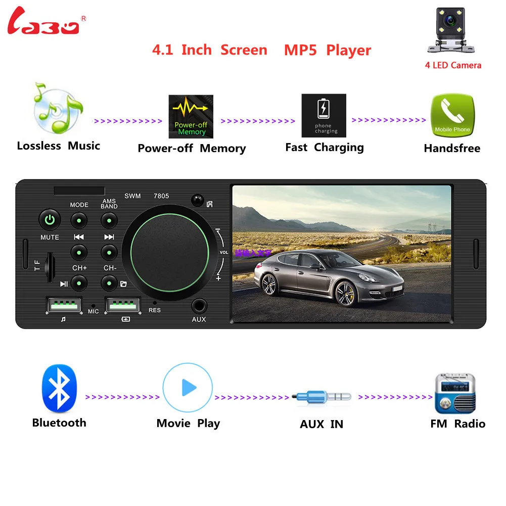 

1Din Car Radio 4.1 inch HD Screen 12V Bluetooth Handsfree MP5 Multimedia Player contain Reverse Image/ FM/TF/AUX/USB Features
