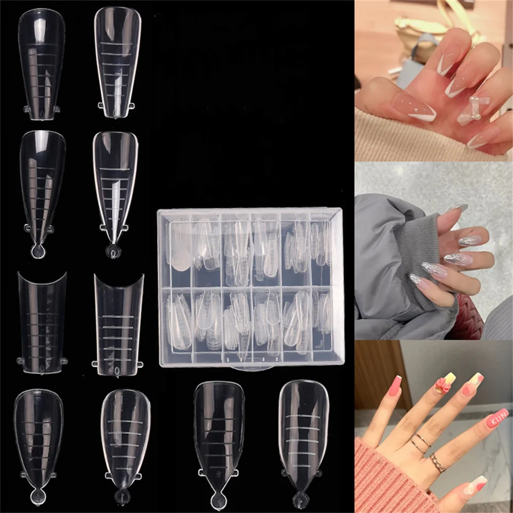 

Fake Nails Poly Extension Gel Dual Nail Form Coffin Nails Clear Ballerina Nail Tips Full Cover 120pcs New