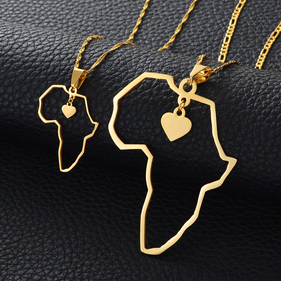 

Anniyo (3 SIZE) Gold Color Africa Map Pendant Necklaces Women Girls Heart African of Maps Jewelry Charms Gifts #010421