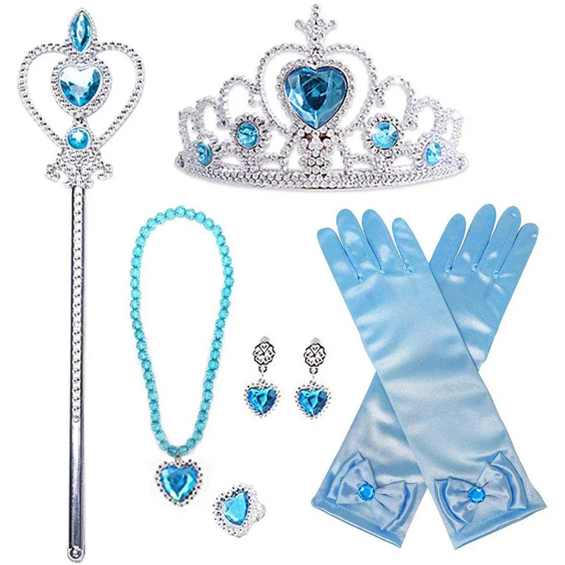 

Girls Toys Princess Elza Dress Up Accessories Kids Jewelry Set Braid Crown Necklace Ring Earring Wand Gloves