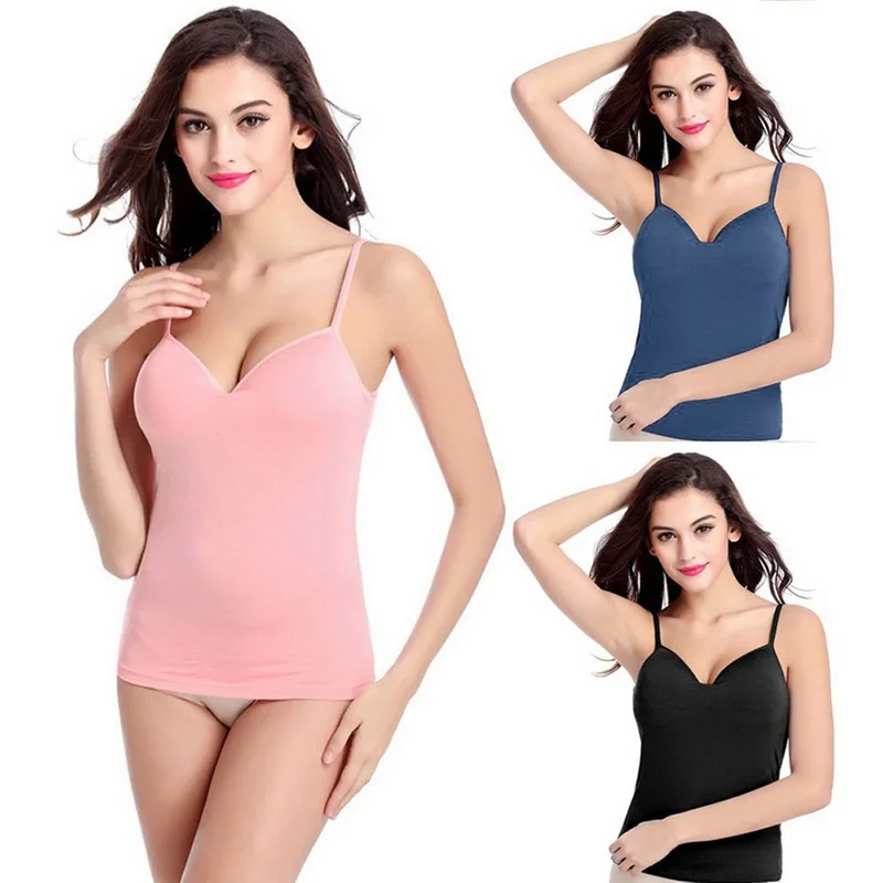 

Padded Bra Tank Top Women Spaghetti Strap Camisole Push Up Bra Vest Tank Cami Sleeveless V Neck Solid Cami Top Fitness Underwear
