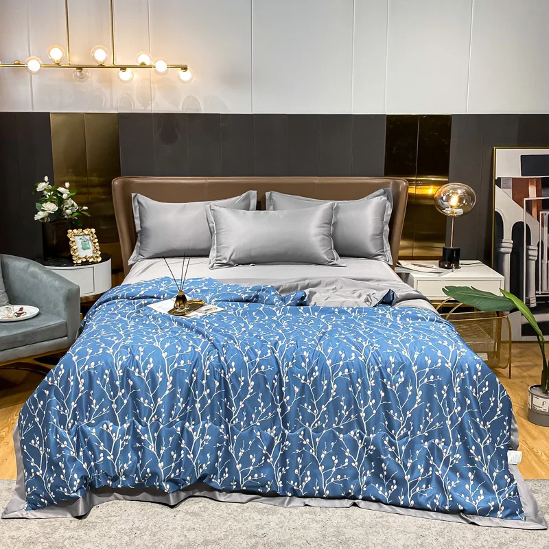 

Noble Blue Flower Printing Water Washing In Summer 3/4pcs Air Conditioning Tencel Silk Quilt Fabric Cool Breathable Oceania