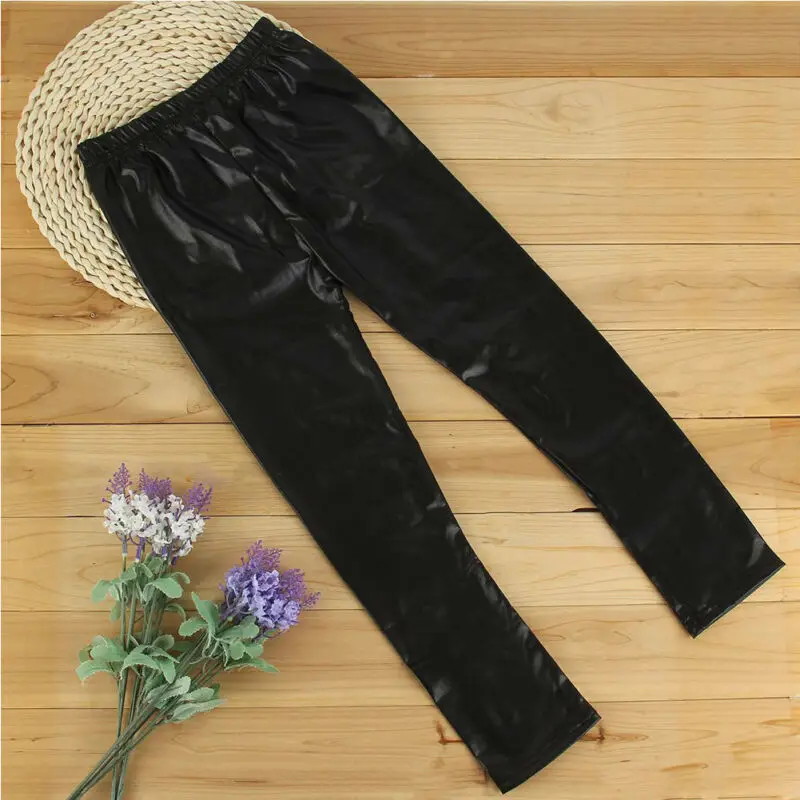 Лидер продаж однотонные детские брюки из искусственной кожи обтягивающие
