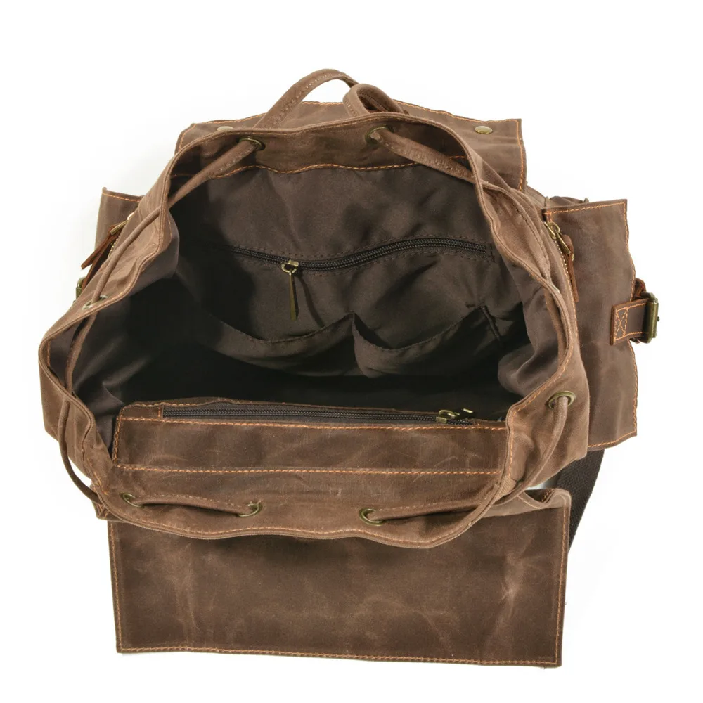 

Outdoor Classic Waterproof Canvas Rucksacks Backpack Leather Men Women Backpack Travel Bag Large Waxed Teenagers Laptop Backpack