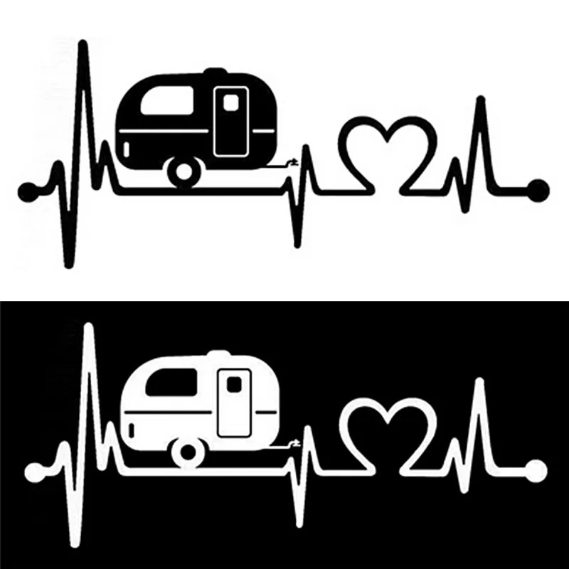 

hot 195*84mm Camper Travel Hiker Camper Heartbeat Vinyl Car Door Sticker Decoration