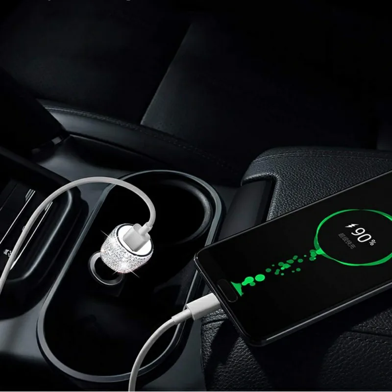 Двойное автомобильное зарядное устройство USB Bling ручной работы Стразы