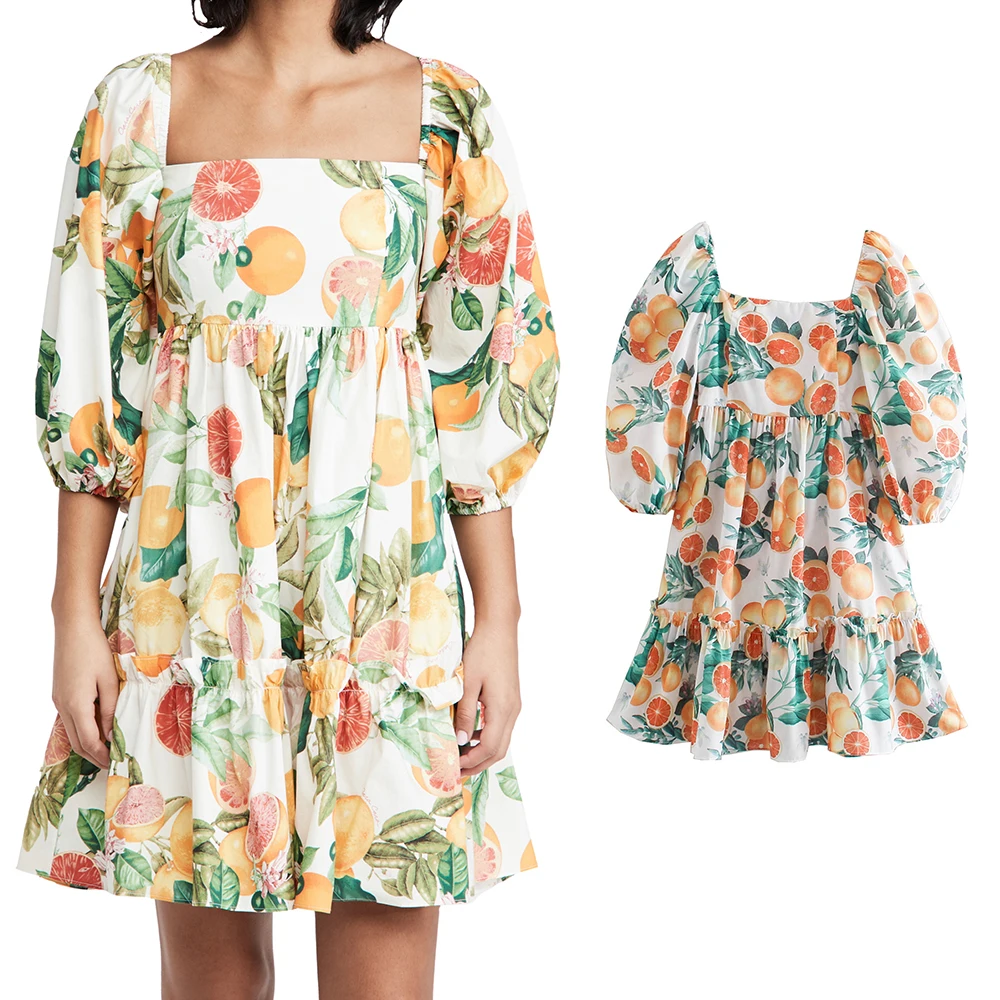 

Женское платье-мини с принтом граффити, эластичное винтажное весеннее платье с пышными рукавами и оборками