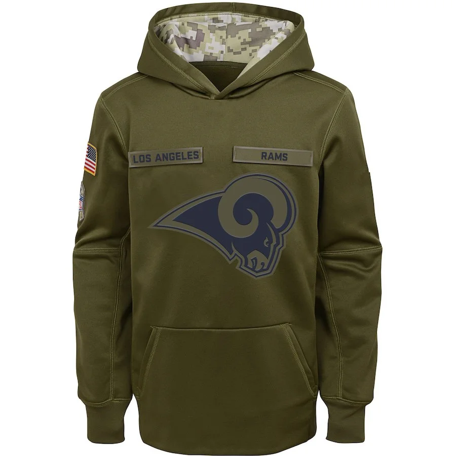 

Los Angeles Men Hoodies Sweatshirts Rams Salute to Service Sideline Pullover American football mens Hoodie clothing Olive