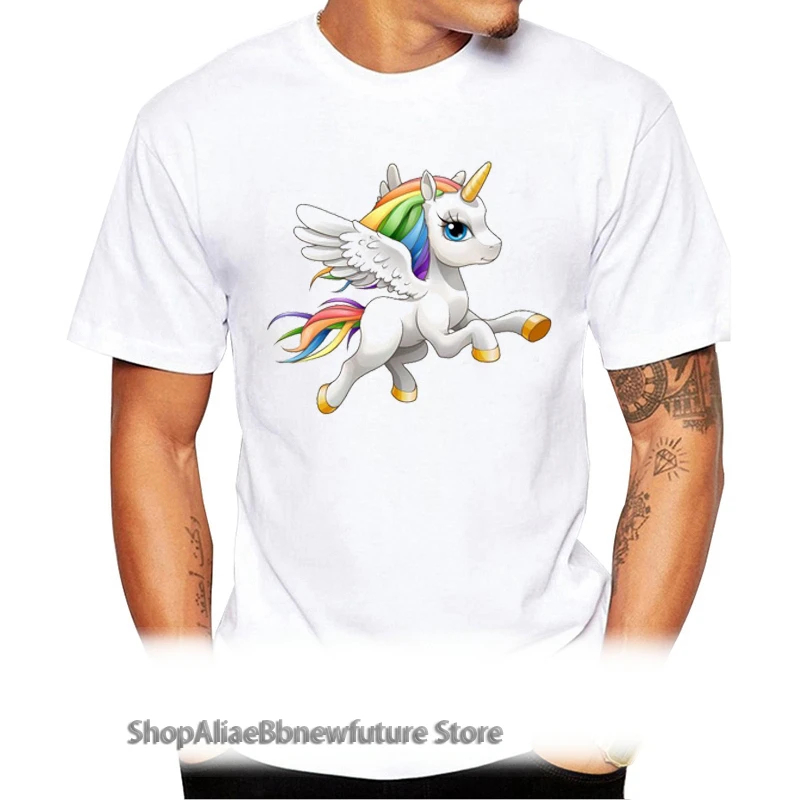 

TEEHUB Men Fashion Colorful Horse T-Shirt Short Sleeve Rainbow Horse Cartoon Printed Tee Hipster Cool Design Tops