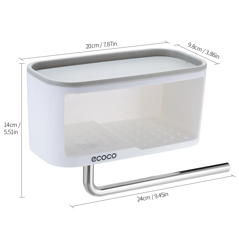 

ECOCO Wall-Mounted Bathroom Storage Shelve Box with Towel Bar ABS+PS Toiletrie Sundries Storage Holder Kitchen Storage Box Rack
