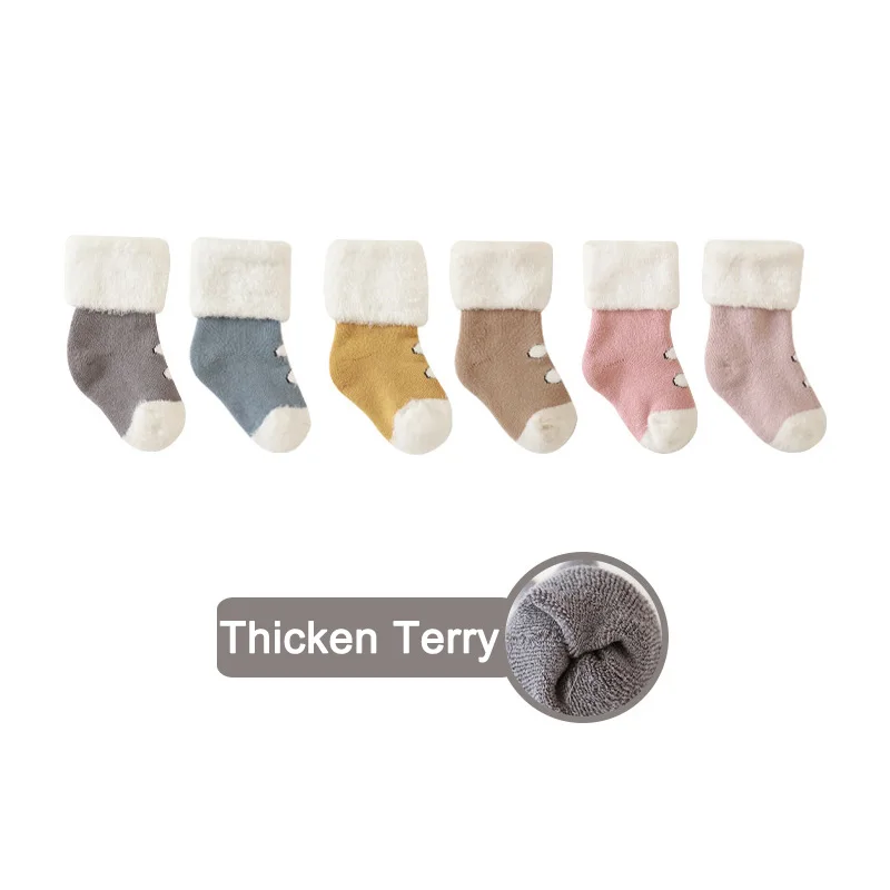 

6 Pairs/Set 0-3T Baby Winter Warm Socks Thicken Terry Cotton Socks High Quality Comfortable Soft New Born Boys and Girls Socks