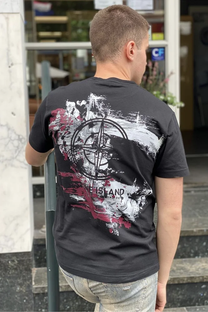 

STONE ISLAND Loose Round Neck Compass Print Short-sleeved Pure Cotton Casual T-shirt Men and Women with the Same Style Tee