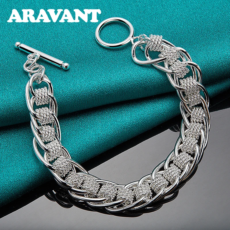 

925 Silver Round Weave Bracelet For Women Wedding Jewelry