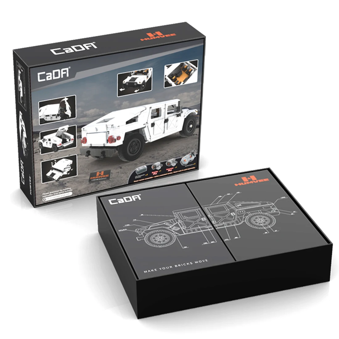 

CaDA C61027W 1380Pcs 1/12 2.4G HUMVEE Off-road Vehicle DIY Small Particle Building Block Car Kit - Static/Dynamic Version