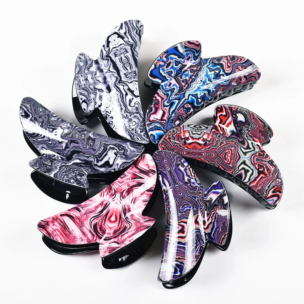 

9cm Ladies Large Hair Claw Magma Ripple Pattern Printing Big Hair Clips for Women Headwear Crab Hairpins Accessories Ornaments