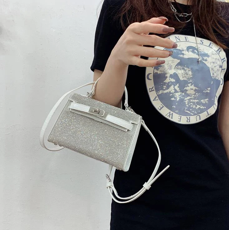 

Новинка 2021, модная трендовая сумка kelly, модная универсальная маленькая квадратная сумка с инкрустацией стразами, сумка на одно плечо с косой...